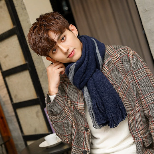 🧵 Men’s Color-Block Wool Scarf – Stylish & Warm
