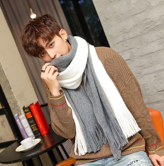 🧵 Men’s Color-Block Wool Scarf – Stylish & Warm