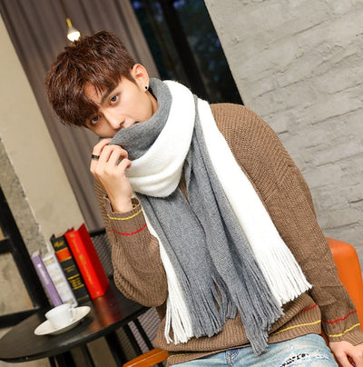🧵 Men’s Color-Block Wool Scarf – Stylish & Warm