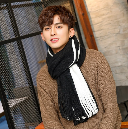 🧵 Men’s Color-Block Wool Scarf – Stylish & Warm