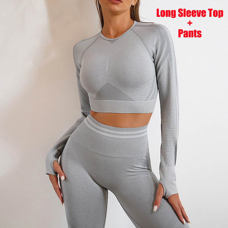 Seamless Yoga Pants & Long Sleeve Tops – Butt Lifting Slim Fit Sportswear Set