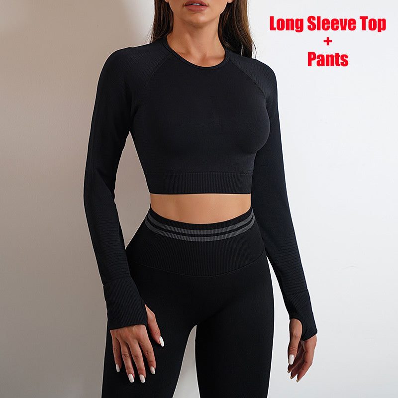 Seamless Yoga Pants & Long Sleeve Tops – Butt Lifting Slim Fit Sportswear Set