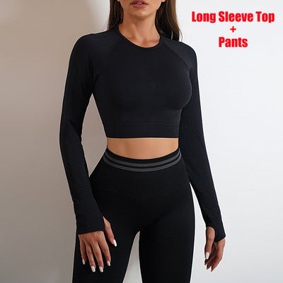 Seamless Yoga Pants & Long Sleeve Tops – Butt Lifting Slim Fit Sportswear Set