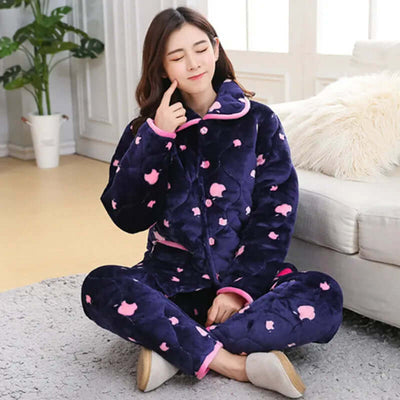 Winter Pajama Set Women – Thick 3-Layer Sleepwear