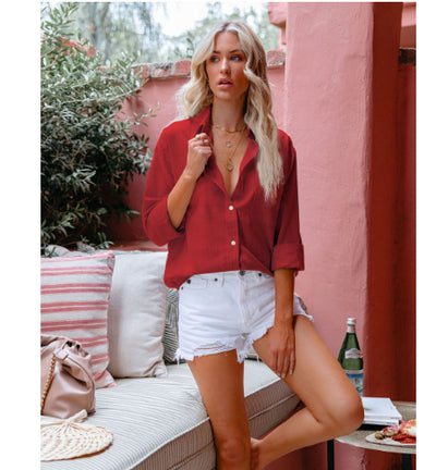 👚 Loose Button Lapel Cardigan Top – Women’s Long Sleeve Blouse