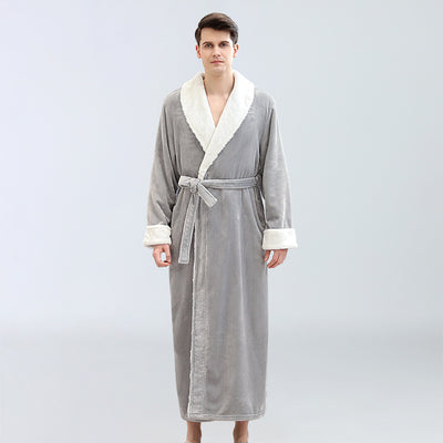 🛁 Men's Winter Plus Size Long Bathrobe – Coral Fleece Full-Length Pajamas