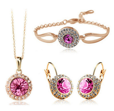 Korean Style Jewelry Set – Elegant Diamond Alloy Necklace & Earrings