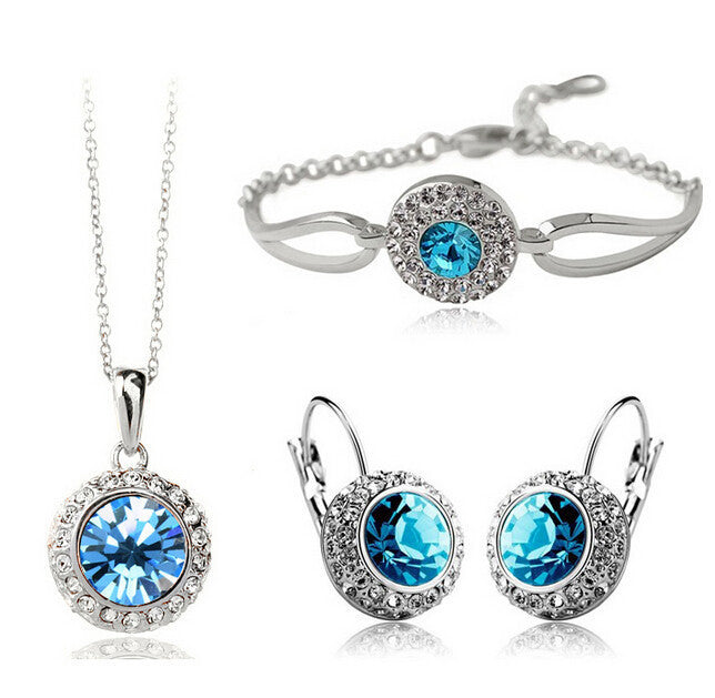 Korean Style Jewelry Set – Elegant Diamond Alloy Necklace & Earrings