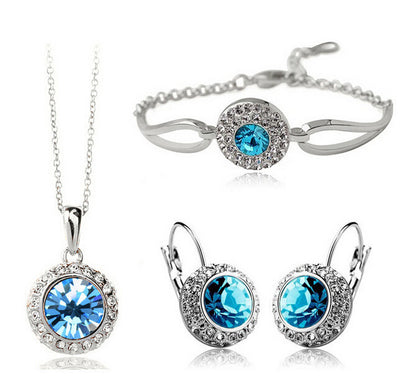 Korean Style Jewelry Set – Elegant Diamond Alloy Necklace & Earrings