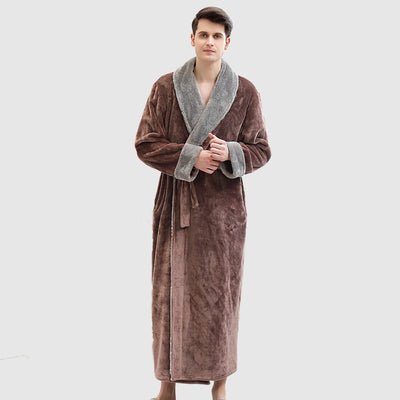 🛁 Men's Winter Plus Size Long Bathrobe – Coral Fleece Full-Length Pajamas
