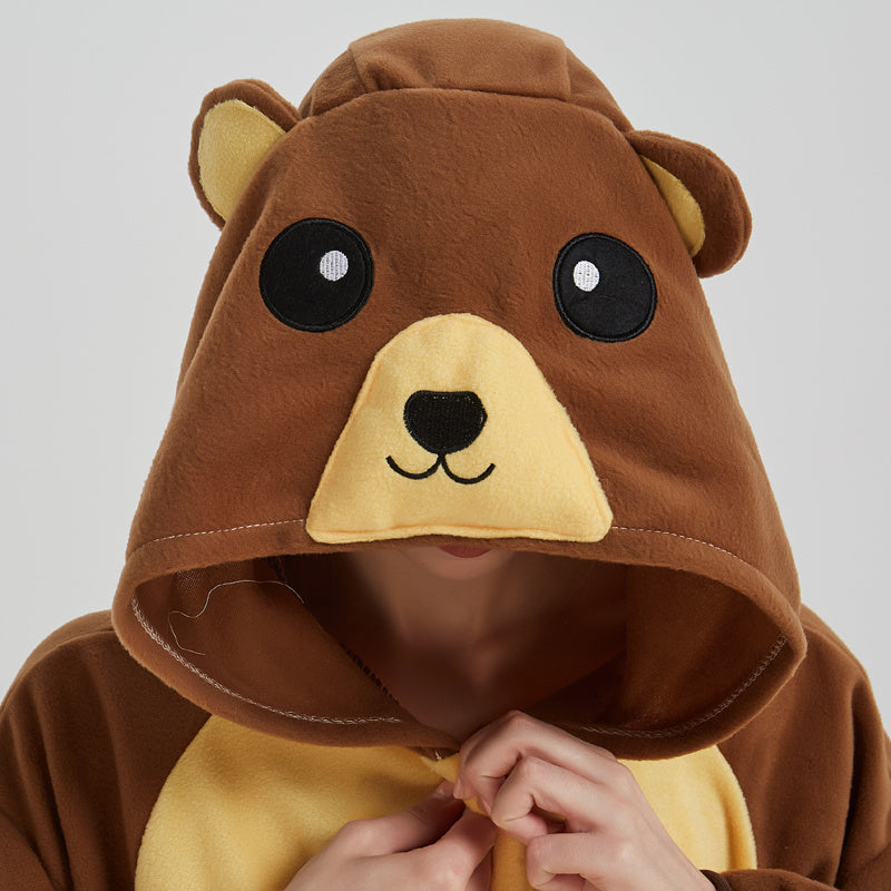 🐻 Brown Bear Polar Fleece One-Piece Animal Pajamas