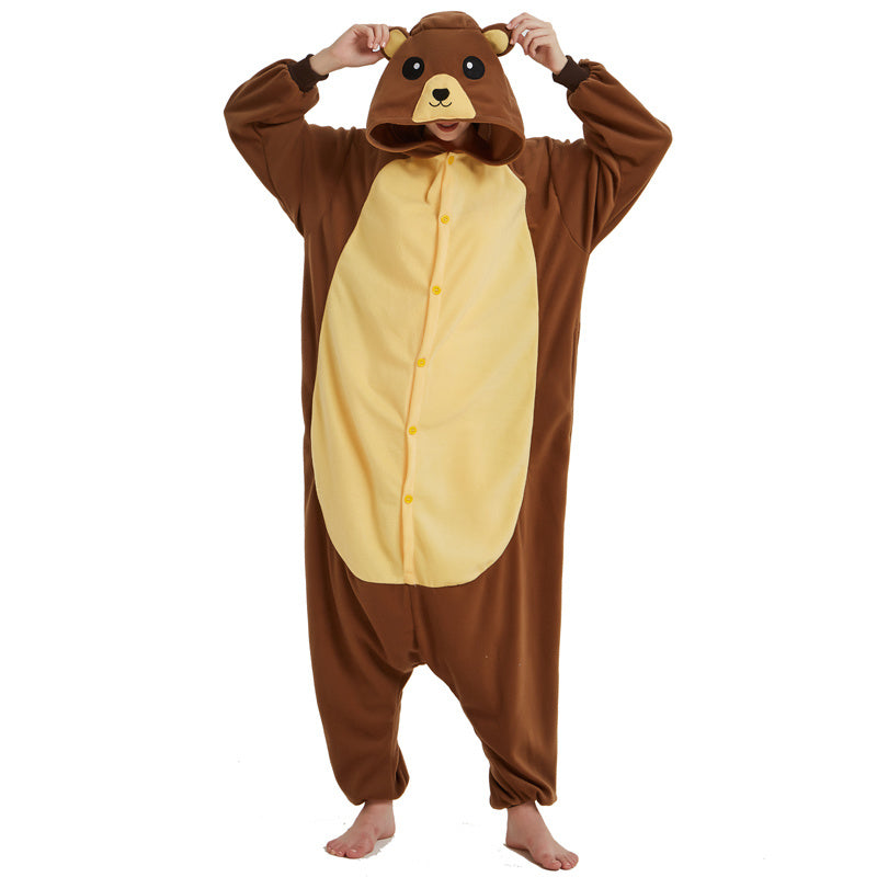 🐻 Brown Bear Polar Fleece One-Piece Animal Pajamas