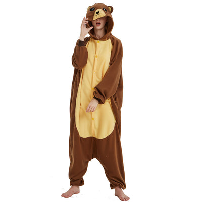 🐻 Brown Bear Polar Fleece One-Piece Animal Pajamas