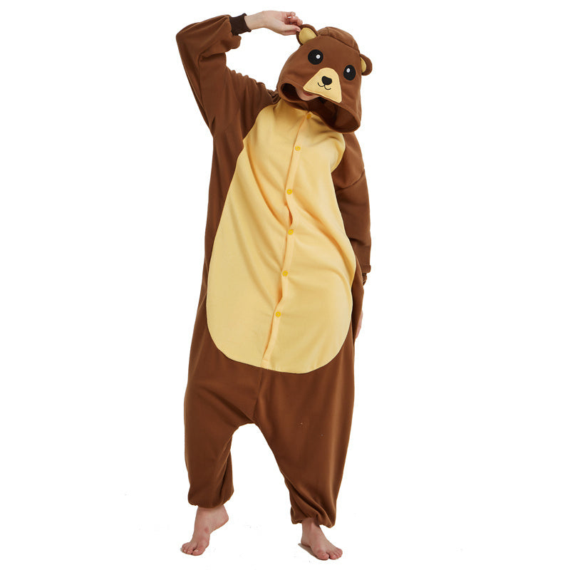 🐻 Brown Bear Polar Fleece One-Piece Animal Pajamas