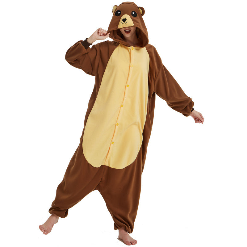 🐻 Brown Bear Polar Fleece One-Piece Animal Pajamas