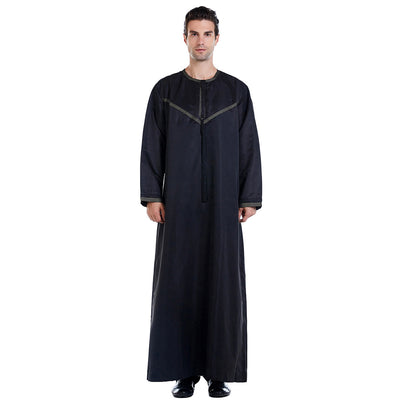 Summer Arab Middle Eastern Men’s Robe – Lightweight Embroidered Cotton Blend Thobe