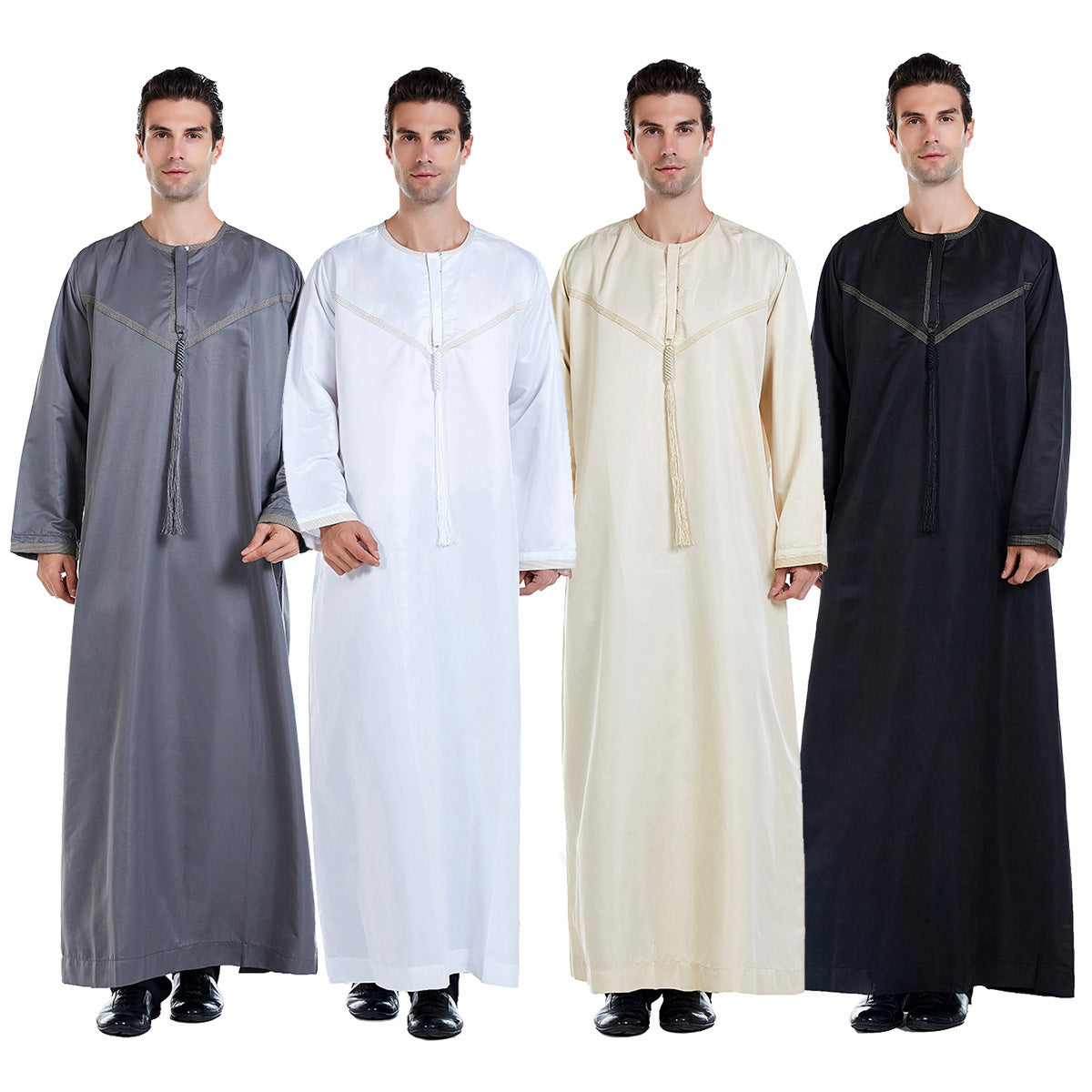 Summer Arab Middle Eastern Men’s Robe – Lightweight Embroidered Cotton Blend Thobe