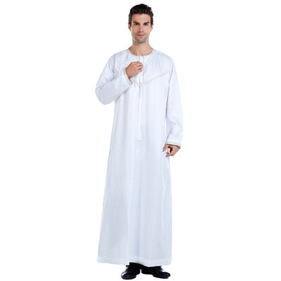Summer Arab Middle Eastern Men’s Robe – Lightweight Embroidered Cotton Blend Thobe