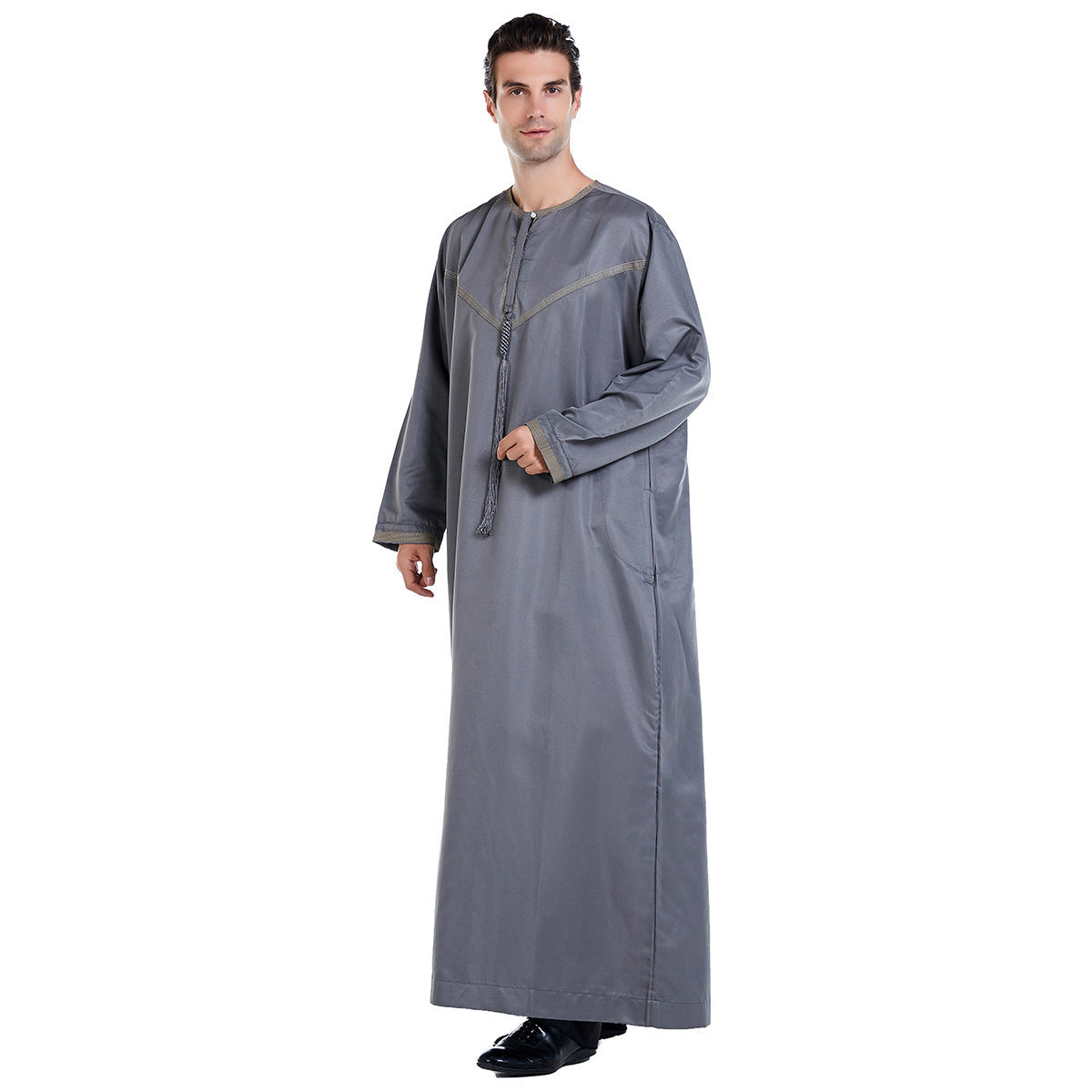 Summer Arab Middle Eastern Men’s Robe – Lightweight Embroidered Cotton Blend Thobe