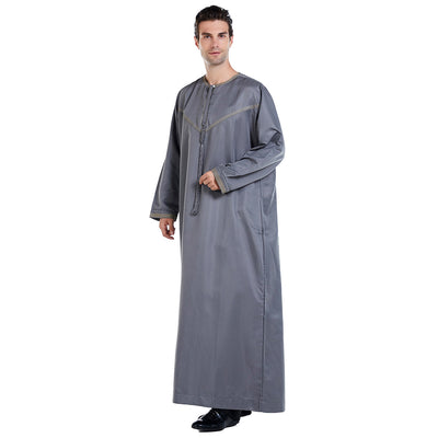Summer Arab Middle Eastern Men’s Robe – Lightweight Embroidered Cotton Blend Thobe