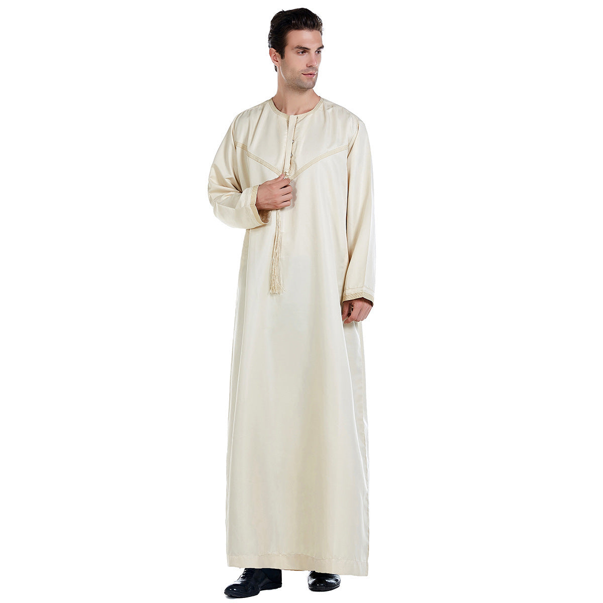 Summer Arab Middle Eastern Men’s Robe – Lightweight Embroidered Cotton Blend Thobe