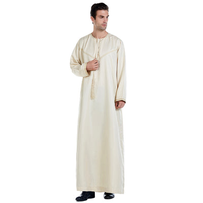 Summer Arab Middle Eastern Men’s Robe – Lightweight Embroidered Cotton Blend Thobe