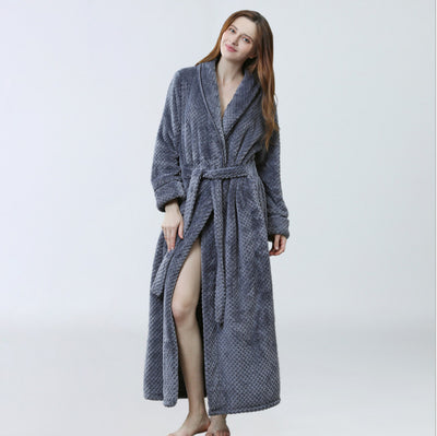 🛁 Men's Winter Plus Size Long Bathrobe – Coral Fleece Full-Length Pajamas