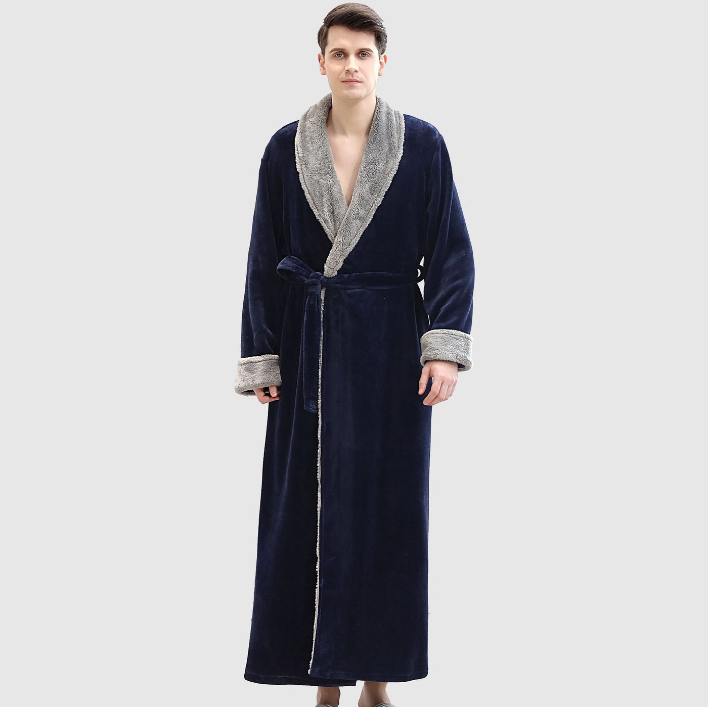 🛁 Men's Winter Plus Size Long Bathrobe – Coral Fleece Full-Length Pajamas