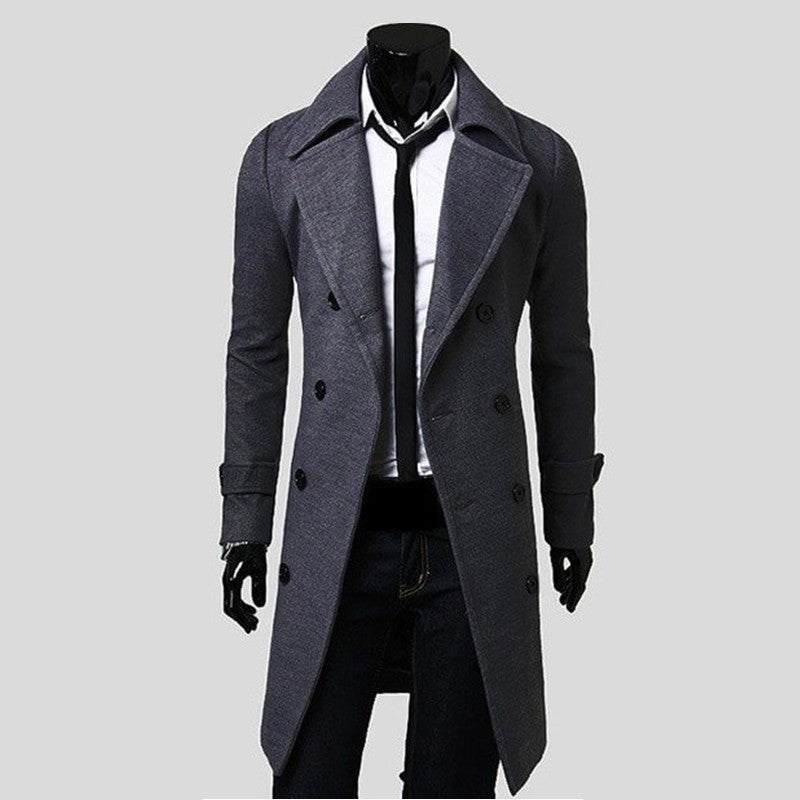 🧥 Men’s Trench Coat – Classic Lapel Double-Breasted Coat