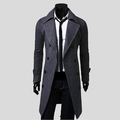 🧥 Men’s Trench Coat – Classic Lapel Double-Breasted Coat