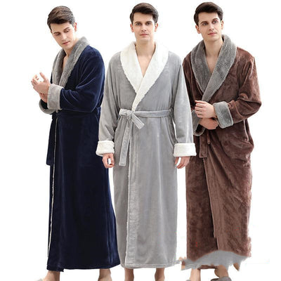 🛁 Men's Winter Plus Size Long Bathrobe – Coral Fleece Full-Length Pajamas