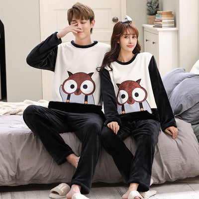 💕 Female Spring, Autumn, Winter Coral Plush Couple Nightwear
