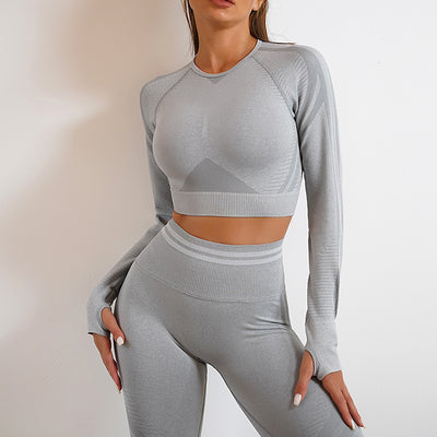 Seamless Yoga Pants & Long Sleeve Tops – Butt Lifting Slim Fit Sportswear Set