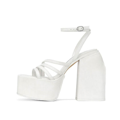 👠 Square Toe Platform Chunky High Heel Sandals