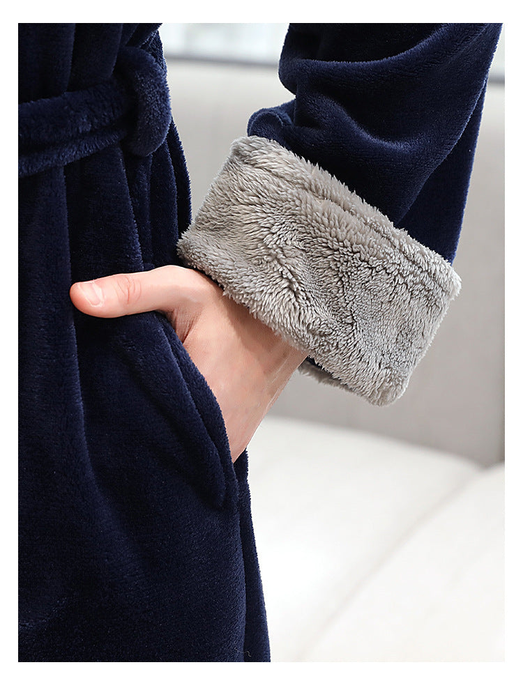 🛁 Men's Winter Plus Size Long Bathrobe – Coral Fleece Full-Length Pajamas