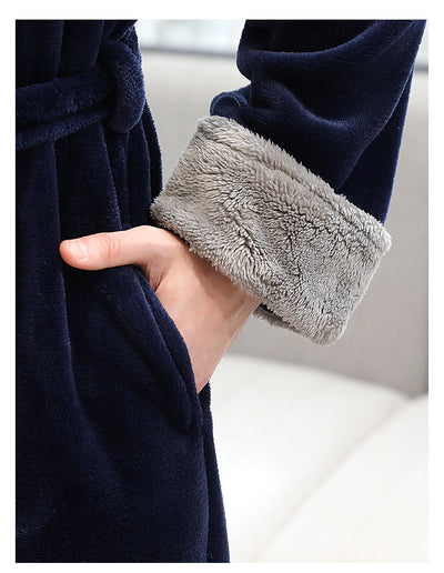 🛁 Men's Winter Plus Size Long Bathrobe – Coral Fleece Full-Length Pajamas