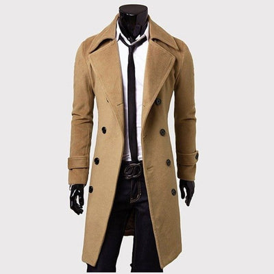 🧥 Men’s Trench Coat – Classic Lapel Double-Breasted Coat