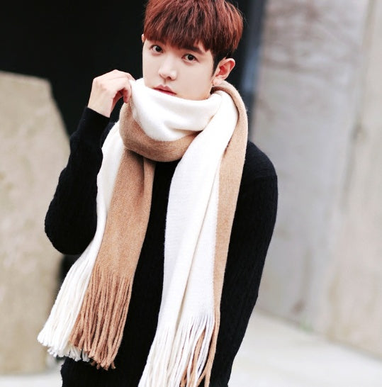 🧵 Men’s Color-Block Wool Scarf – Stylish & Warm