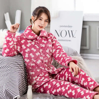 Winter Pajama Set Women – Thick 3-Layer Sleepwear