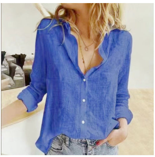 👚 Loose Button Lapel Cardigan Top – Women’s Long Sleeve Blouse