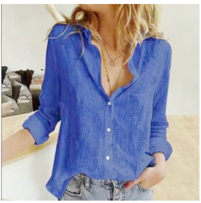 👚 Loose Button Lapel Cardigan Top – Women’s Long Sleeve Blouse