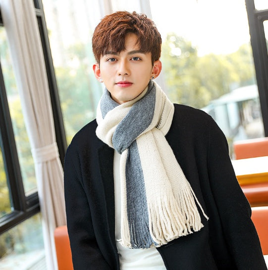 🧵 Men’s Color-Block Wool Scarf – Stylish & Warm