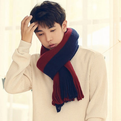 🧵 Men’s Color-Block Wool Scarf – Stylish & Warm