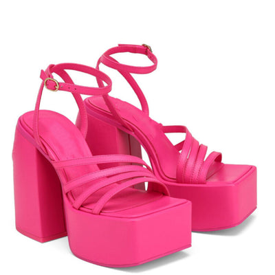 👠 Square Toe Platform Chunky High Heel Sandals