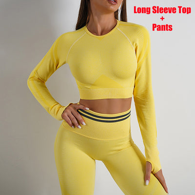 Seamless Yoga Pants & Long Sleeve Tops – Butt Lifting Slim Fit Sportswear Set