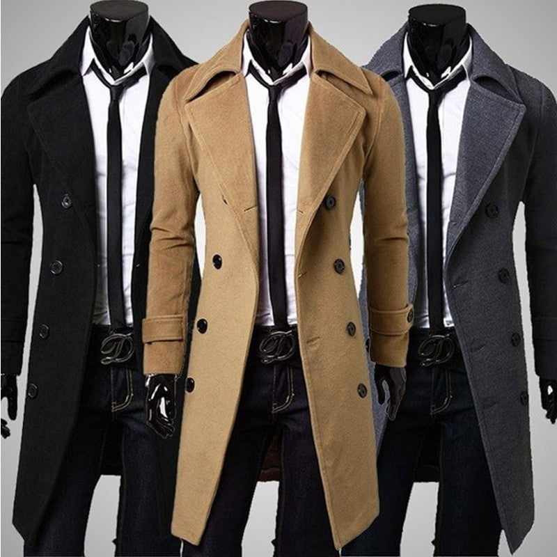 🧥 Men’s Trench Coat – Classic Lapel Double-Breasted Coat