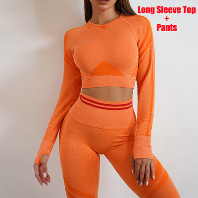 Seamless Yoga Pants & Long Sleeve Tops – Butt Lifting Slim Fit Sportswear Set