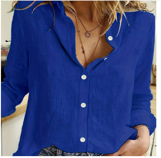 👚 Loose Button Lapel Cardigan Top – Women’s Long Sleeve Blouse