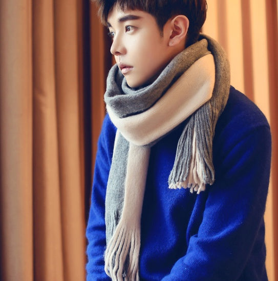 🧵 Men’s Color-Block Wool Scarf – Stylish & Warm