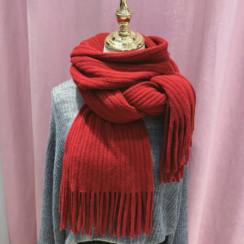 Winter Versatile Thickened Wool Scarf for Women – Soft Warm Tassel Shawl